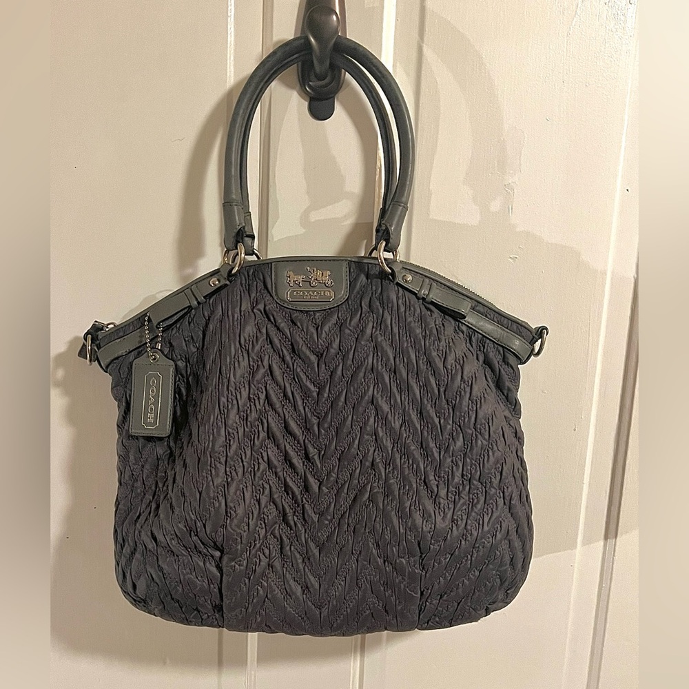 Coach 70th Anniversary Madison Satchel Quilted Gray Nylon & Leather Purse